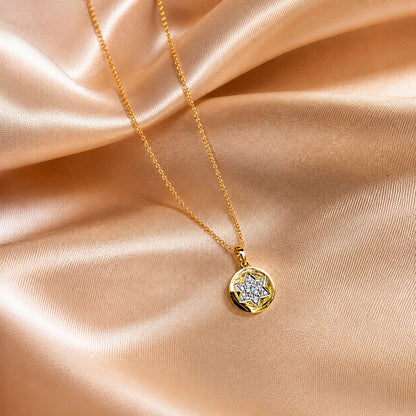 Star of David Round Necklace in 14k Yellow Gold, a radiant symbol of faith she will treasure