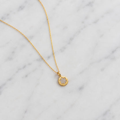 Star of David Round Necklace in 14k Yellow Gold, a radiant symbol of faith she will treasure