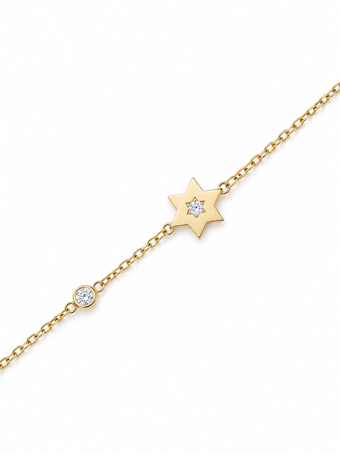 Star of David Single Bezel CZ Bracelet in 14k Gold Plated Sterling Silver 925