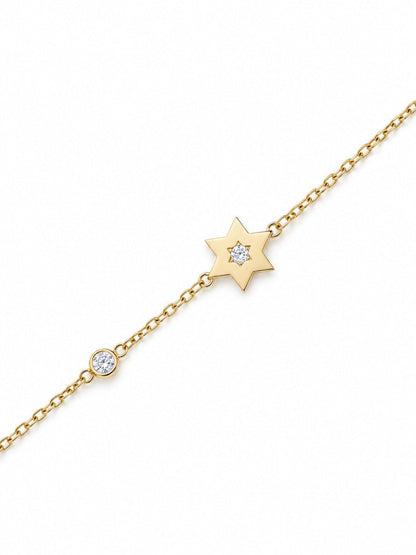 Star of David Single Bezel CZ Bracelet in 14k Gold Plated Sterling Silver 925