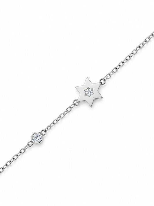 Star of David Single Bezel CZ Bracelet in 14k Gold Plated Sterling Silver 925