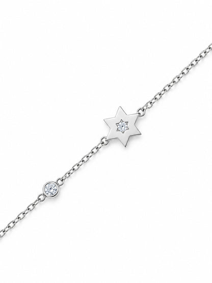 Star of David Single Bezel CZ Bracelet in 14k Gold Plated Sterling Silver 925