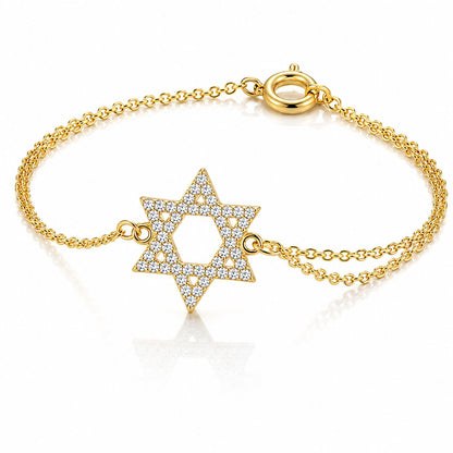 Star of David bracelet in yellow gold with pave cubic zirconia by Alef Bet