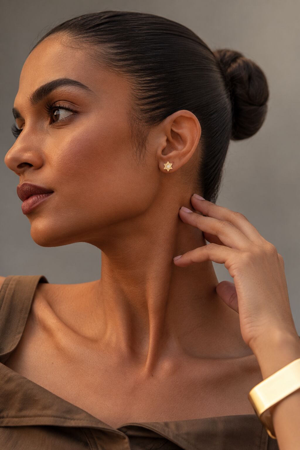 Star of David Stud Earrings in 14k Yellow Gold, a timeless symbol of faith for everyday wear