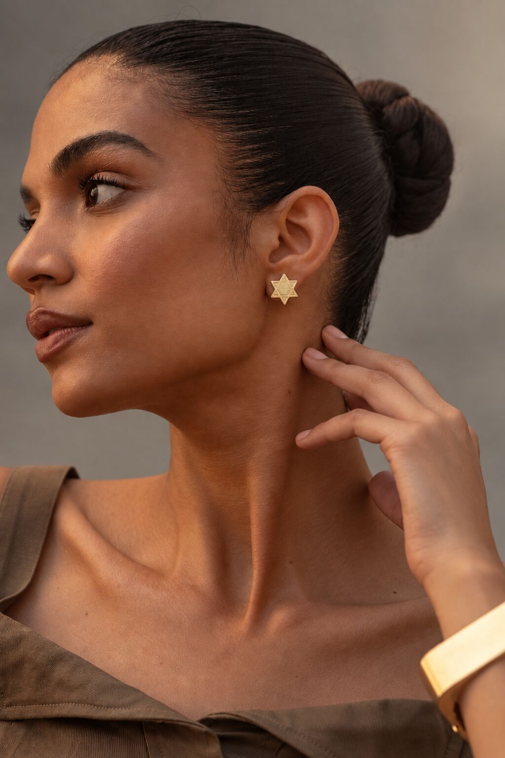 Star of David Stud Earrings in 14k Yellow Gold, a timeless symbol of faith for everyday wear