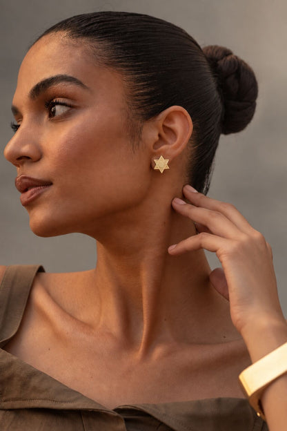 Star of David Stud Earrings in 14k Yellow Gold, a timeless symbol of faith for everyday wear