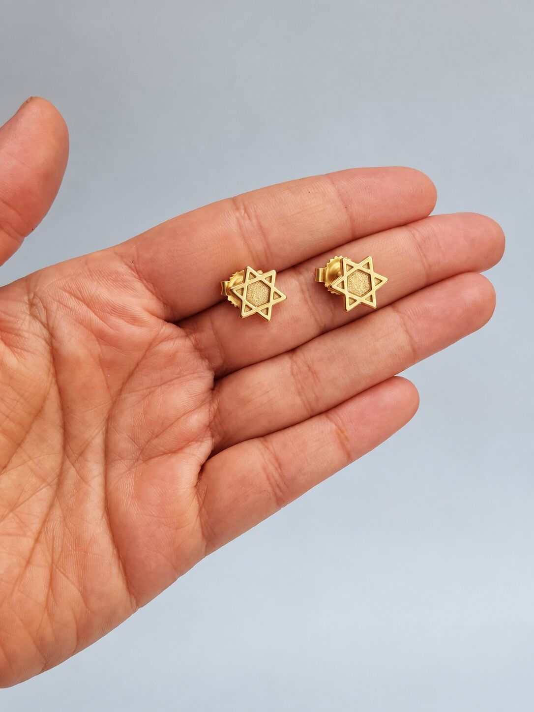 Star of David Stud Earrings in 14k Yellow Gold, a timeless symbol of faith for everyday wear