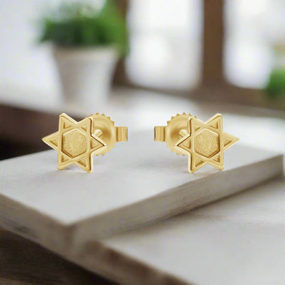 Star of David Stud Earrings in 14k Yellow Gold, a timeless symbol of faith for everyday wear