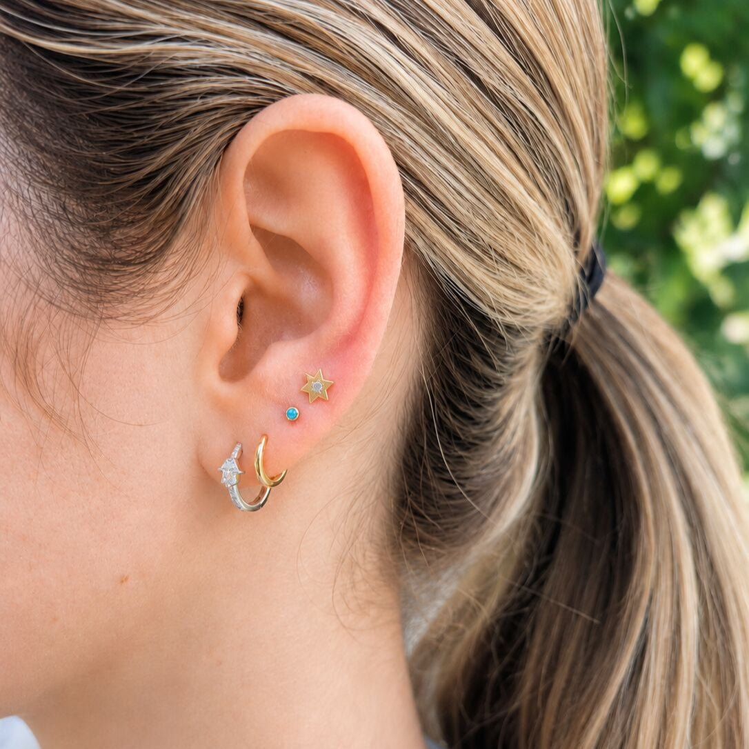 Star of David Stud Earrings in Solid 14k Yellow Gold with Natural Diamonds