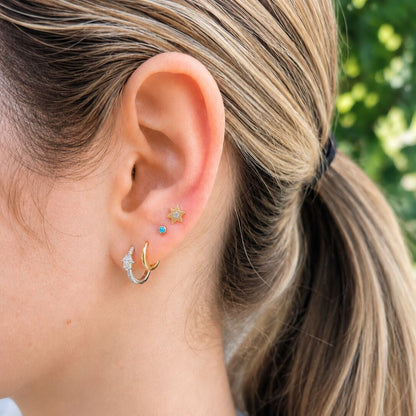 Star of David Stud Earrings in Solid 14k Yellow Gold with Natural Diamonds