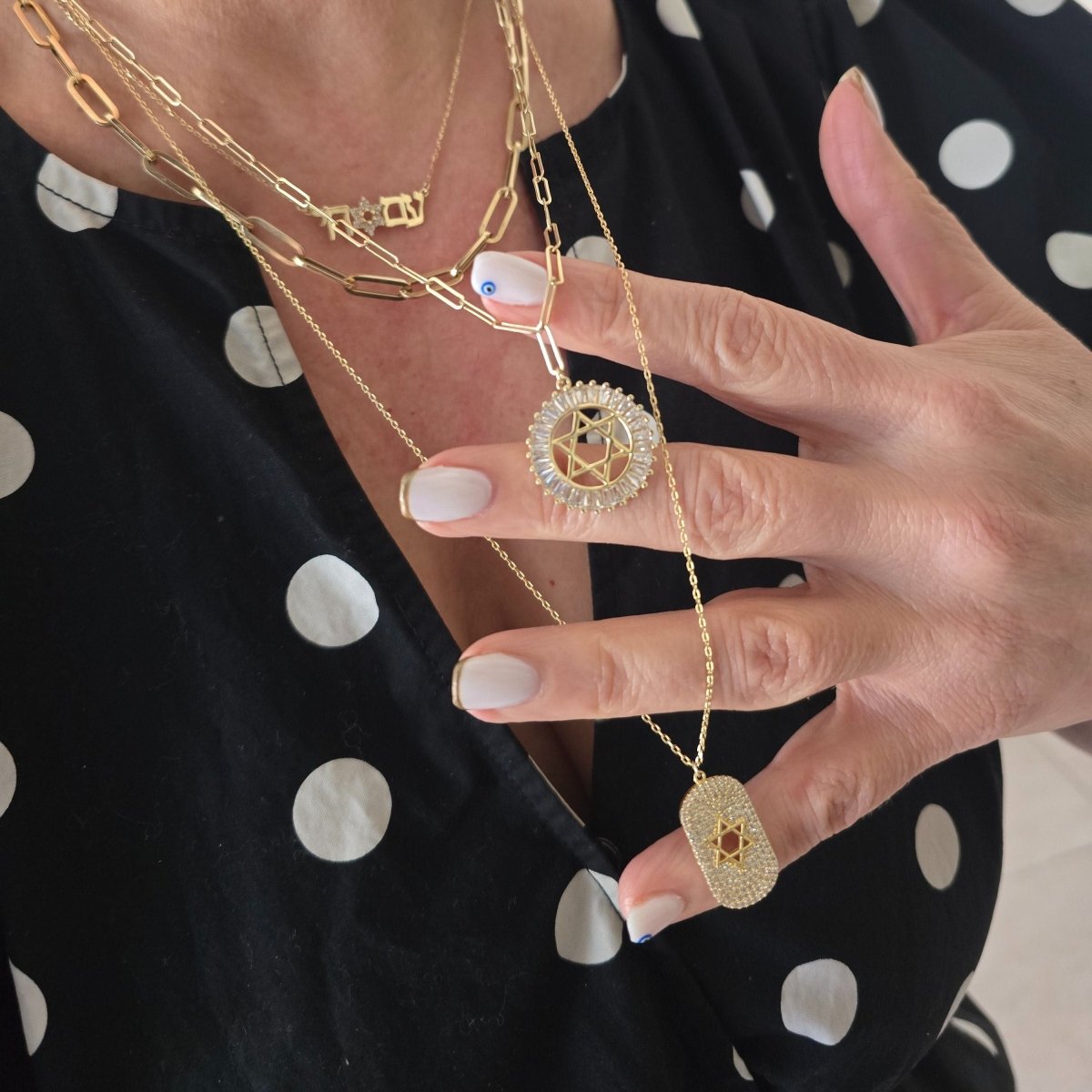 Star of David Tag Necklace in Yellow Gold