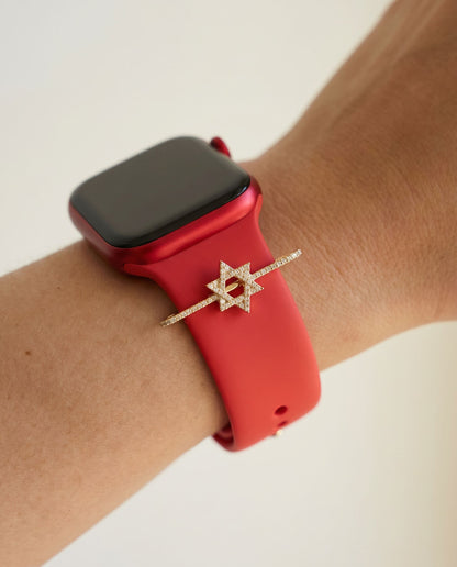 Star of David Watch Charm: 14k Yellow Gold Full Pavé Diamond for 20mm and 22mm Watch Bands