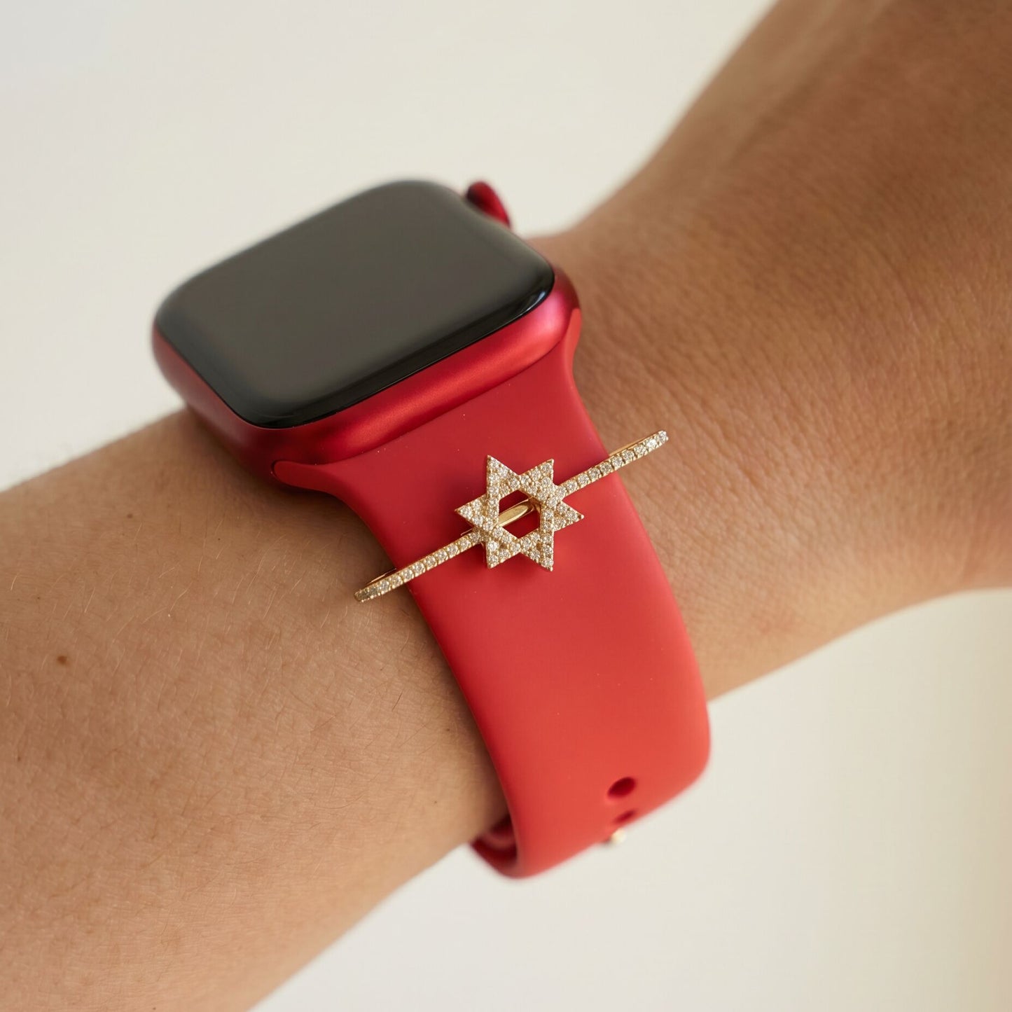 Star of David Watch Charm: 14k Yellow Gold Full Pavé Diamond for 20mm and 22mm Watch Bands