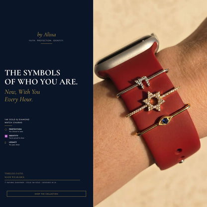 Star of David Watch Charm: 14k Yellow Gold Full Pavé Diamond for 20mm and 22mm Watch Bands