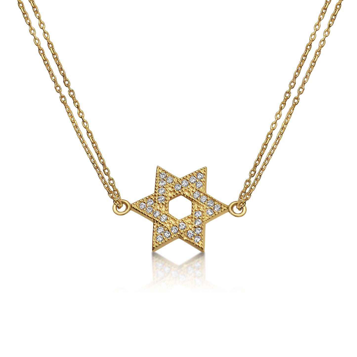 CZ Star of David double chain bracelet in mixed metal silver and gold with high-polish finish by Alef Bet