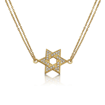 CZ Star of David double chain bracelet in mixed metal silver and gold with high-polish finish by Alef Bet