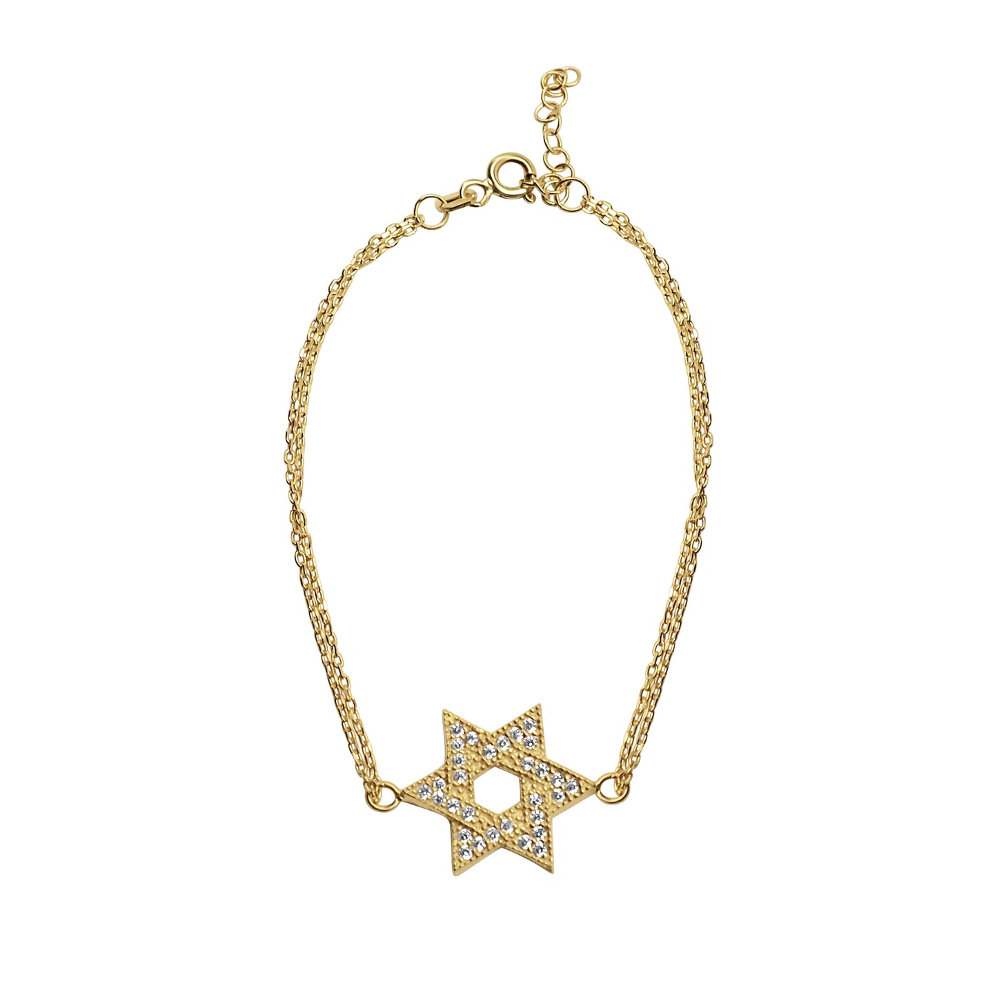 CZ Star of David double chain bracelet in two-tone silver and gold with pave-set cubic zirconia by Alef Bet