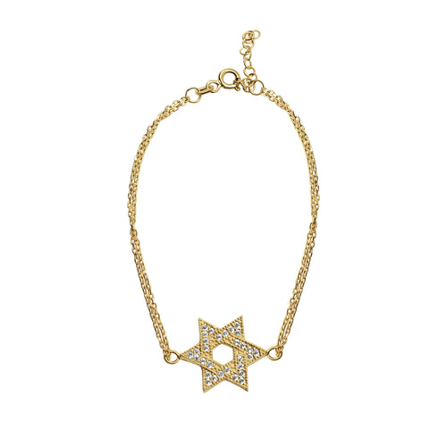 CZ Star of David double chain bracelet in two-tone silver and gold with pave-set cubic zirconia by Alef Bet