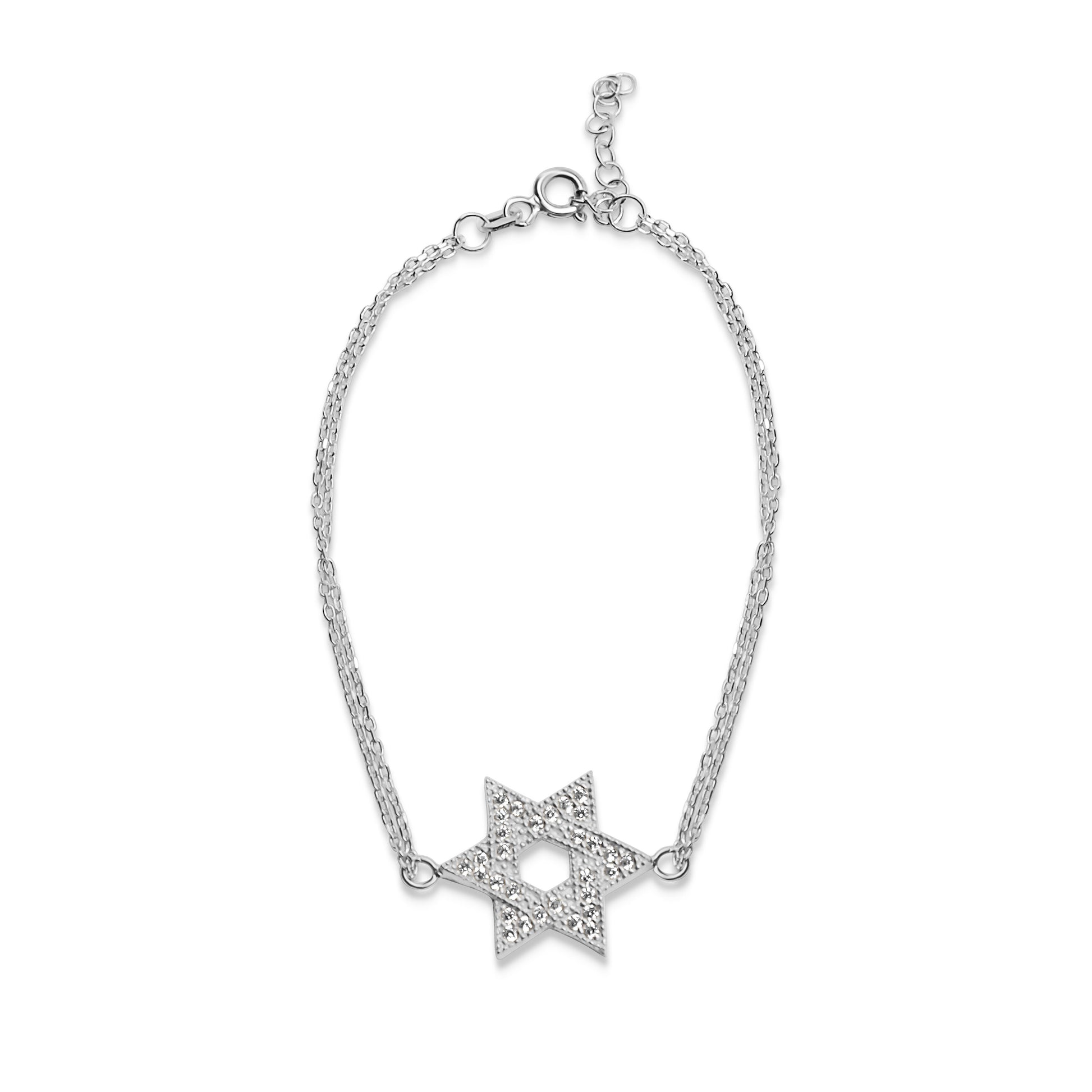 Star of David bracelet in two-tone silver and gold with pave cubic zirconia by Alef Bet