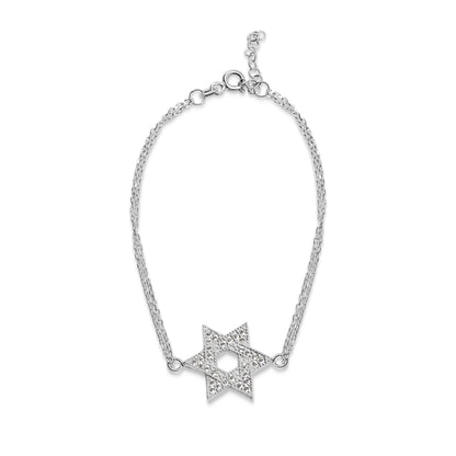 Star of David bracelet in two-tone silver and gold with pave cubic zirconia by Alef Bet