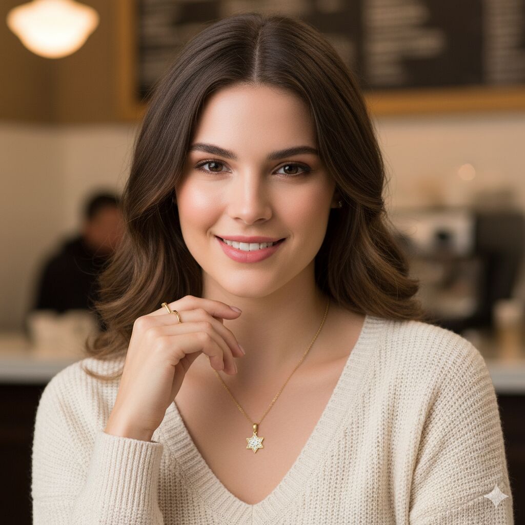 Star With a Star Diamond and 14k Gold Necklace for Women