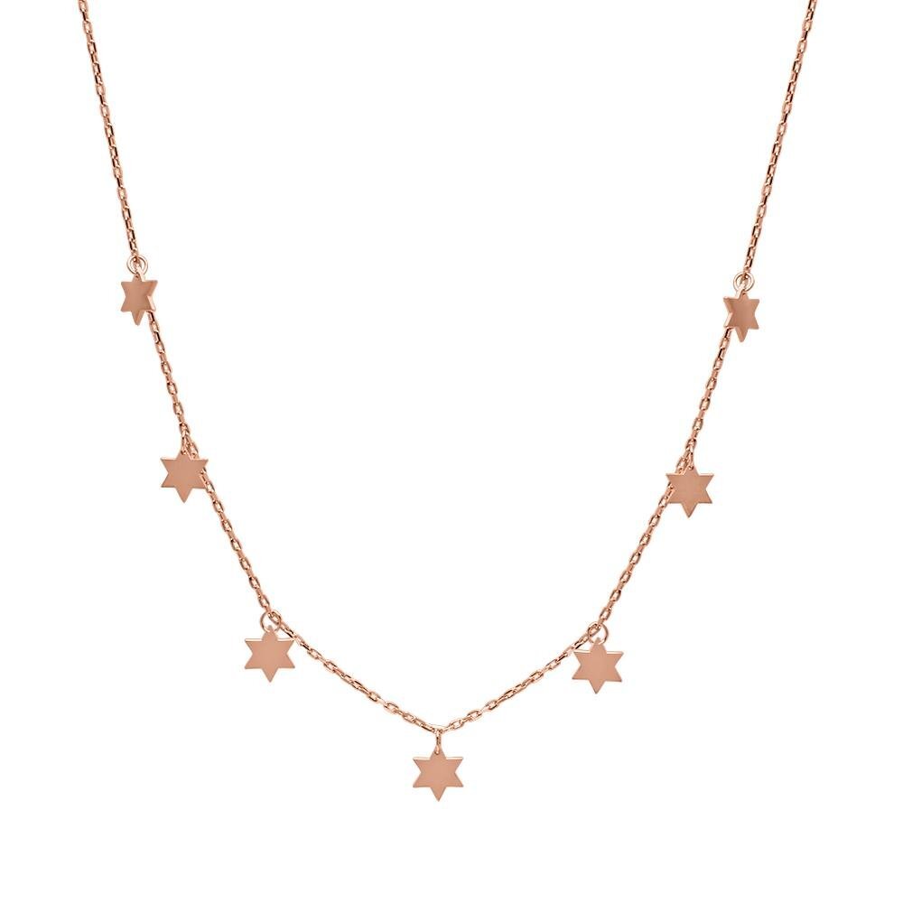 Star of David dangle necklace in rose gold with delicate chain by Alef Bet