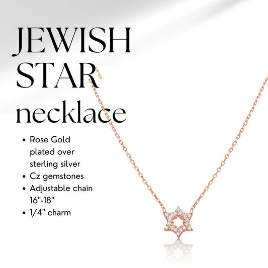 Star of David necklace in rose gold plated silver with pave cubic zirconia by Alef Bet