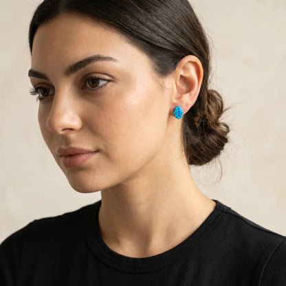 Opal hamsa earrings in polished sterling silver by Alef Bet
