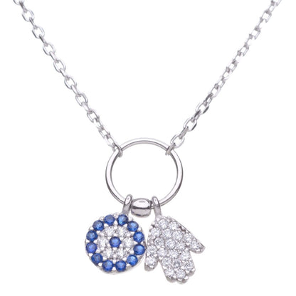 Sterling Silver Hamsa and Evil Eye Protection Necklace