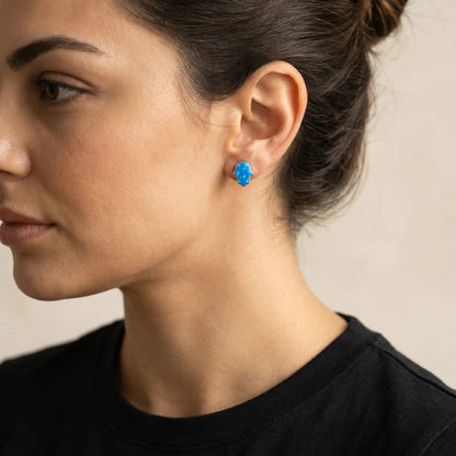 Sterling Silver & Opal Hamsa Hand of Fatima Earrings