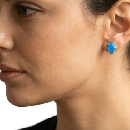 Sterling Silver & Opal Hamsa Hand of Fatima Earrings