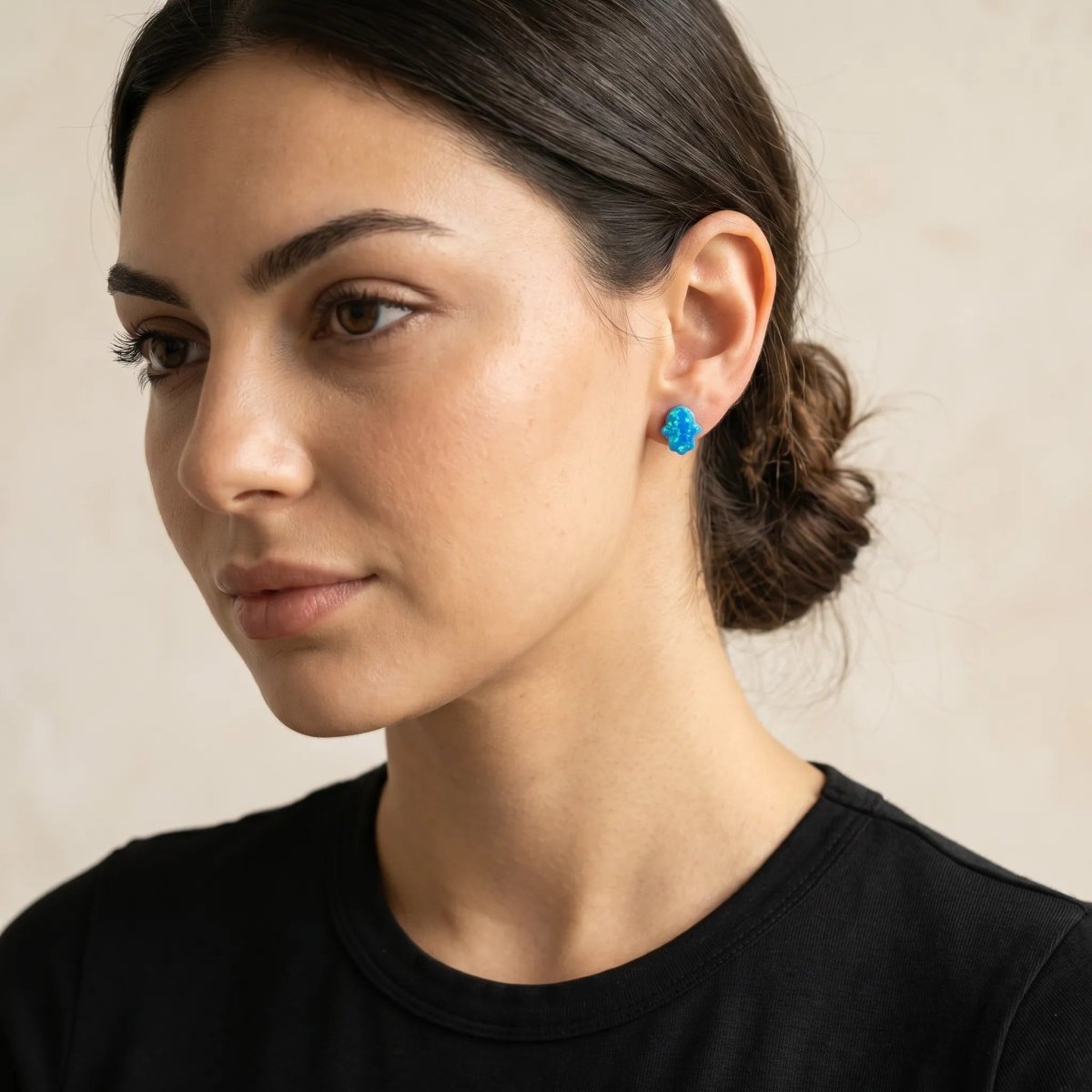 Sterling Silver & Opal Hamsa Hand of Fatima Earrings