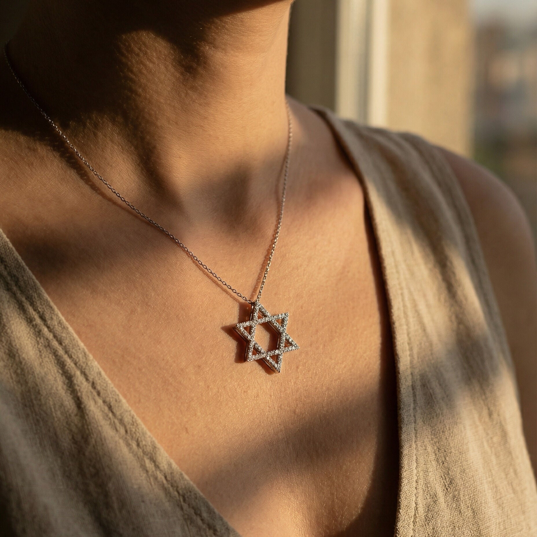 Bold Star of David pendant in sterling silver featuring high-polish finish by Alef Bet