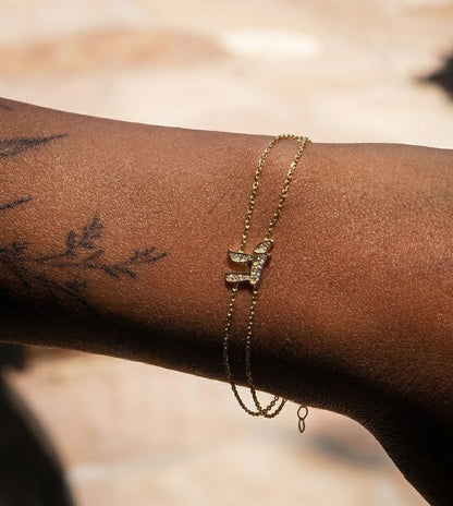 Double chain diamond chai bracelet in 14k yellow gold with pave setting by Alef Bet