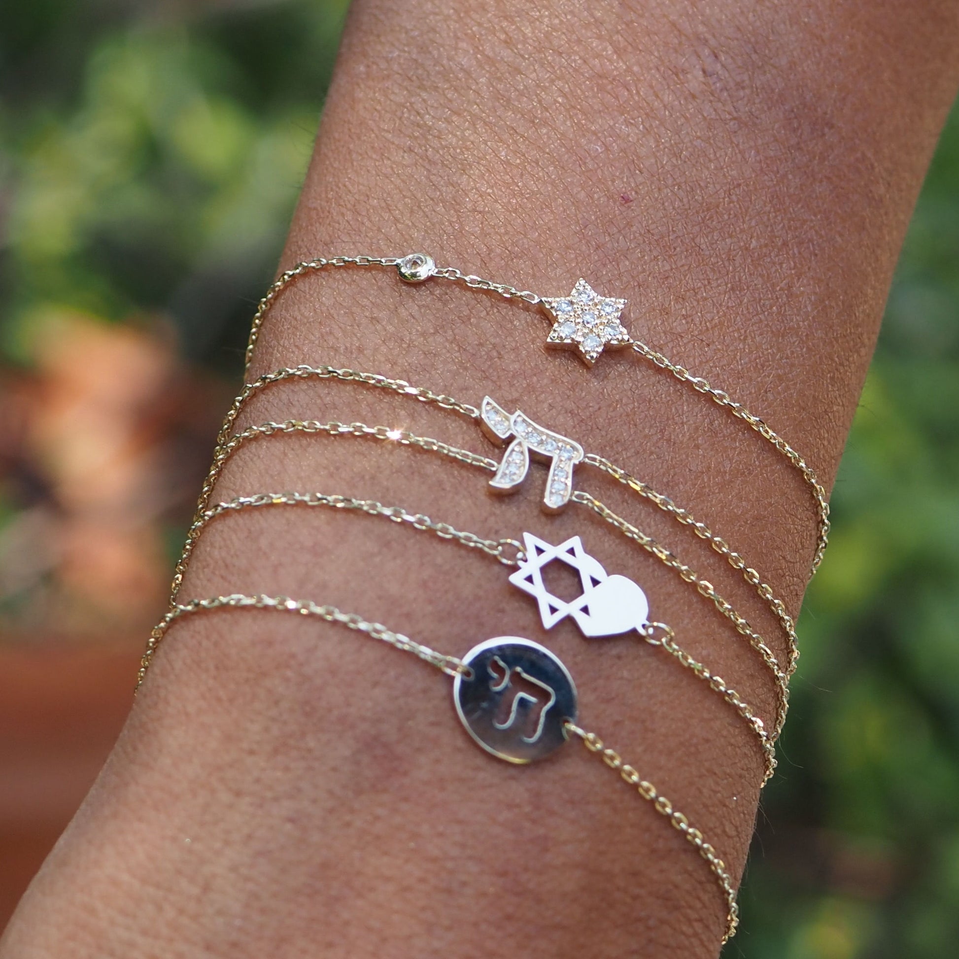 Statement chai bracelet in 14k gold with dual pave diamond chains by Alef Bet