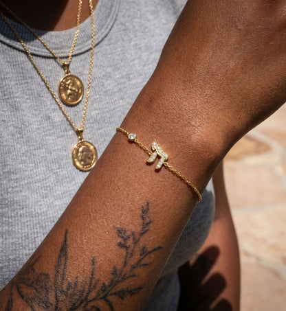 14k gold chai life bracelet featuring bezel-set diamonds and high-polish finish by Alef Bet