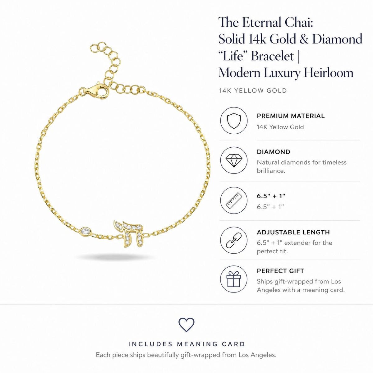 14k gold chai life bracelet featuring bezel-set diamonds and high-polish finish by Alef Bet
