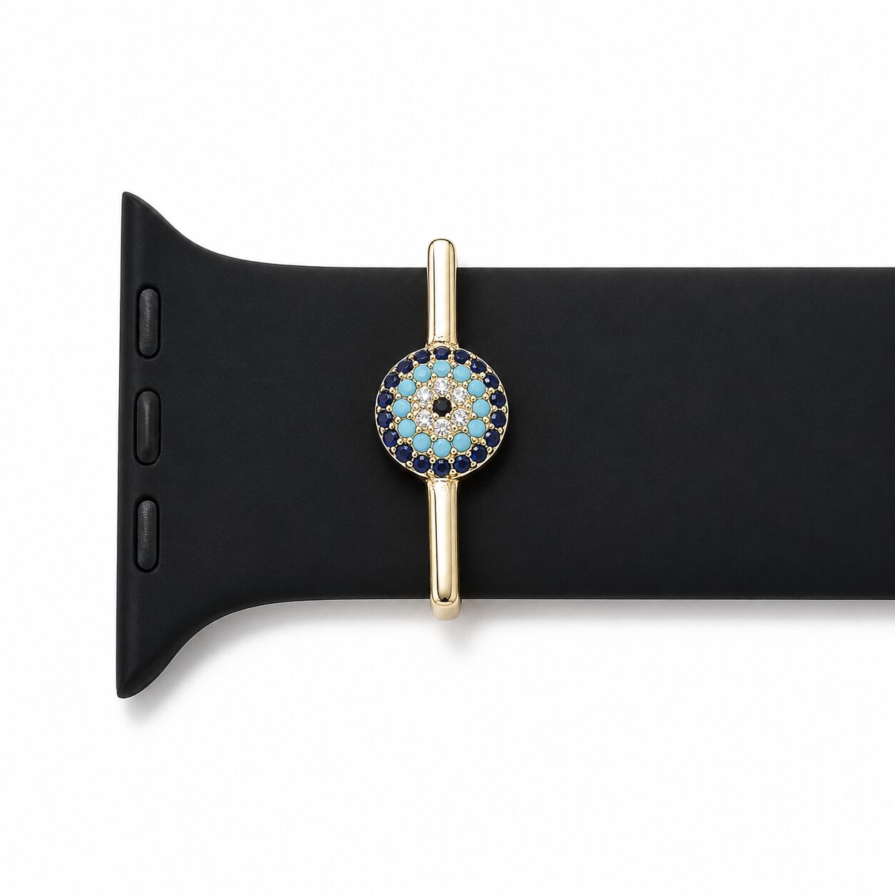 Protection on your wrist every hour of every day, Evil Eye Pavé CZ Watch Charm in Solid 14k Yellow Gold