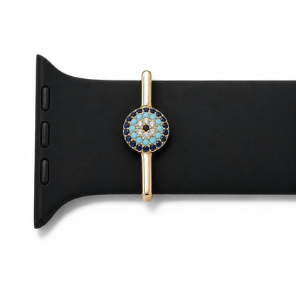 The Evil Eye: 14k Yellow Gold Pavé CZ Watch Charm for 20mm and 22mm Watch Bands