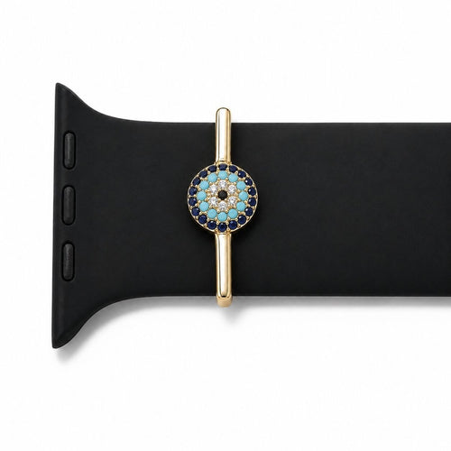 The Evil Eye: 14k Yellow Gold Pavé CZ Watch Charm for 20mm and 22mm Watch Bands