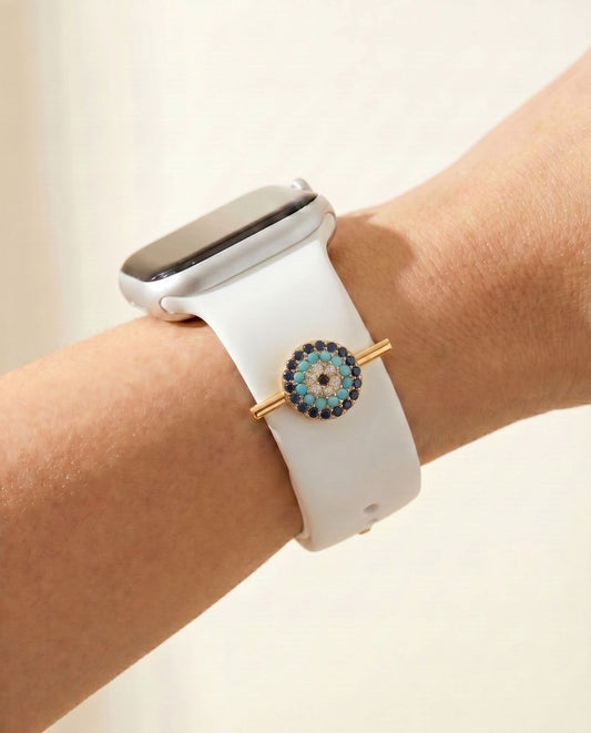 The Evil Eye: 14k Yellow Gold Pavé CZ Watch Charm for 20mm and 22mm Watch Bands