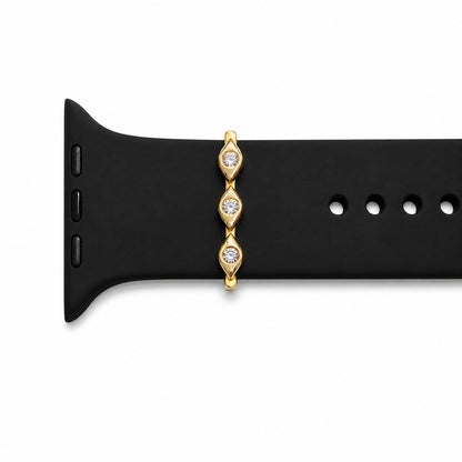 Three Layers of Protection You Wear Every Day, Triple Evil Eye Watch Charm in Solid 14k Yellow Gold with CZ