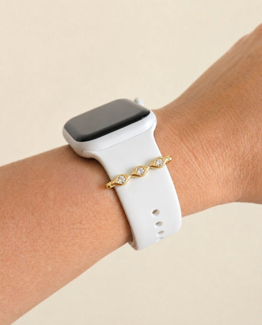 The Evil Eye in Triple CZ: 14k Yellow Gold Watch Charm for 20mm and 22mm Watch Bands