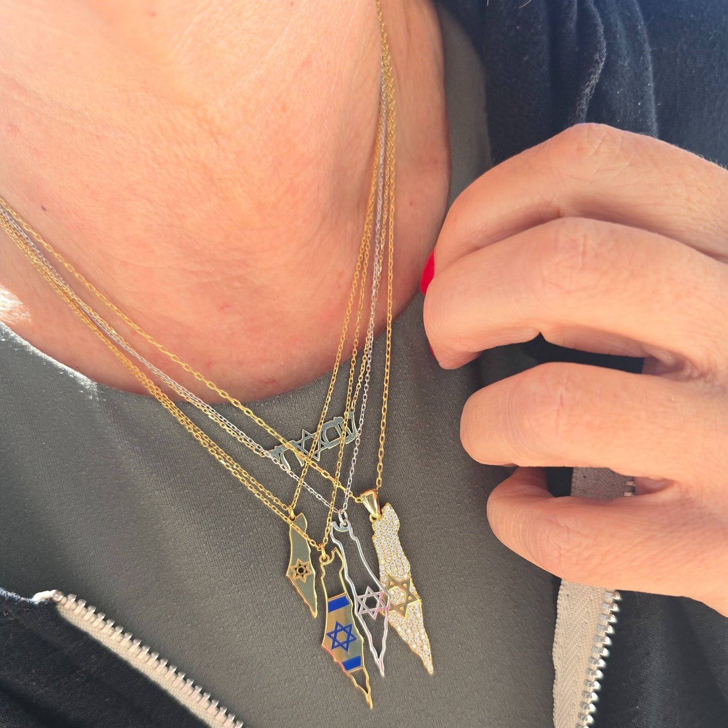 The "Flag of Israel" Enamel Map Necklace