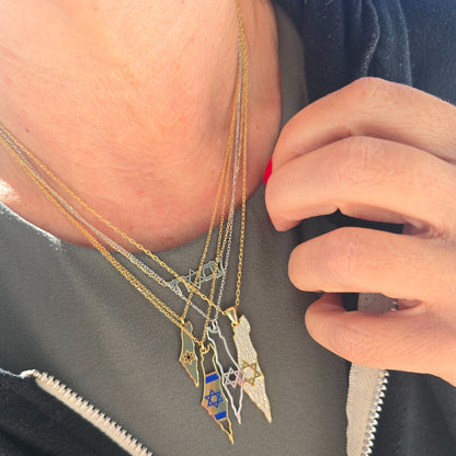 The "Flag of Israel" Enamel Map Necklace