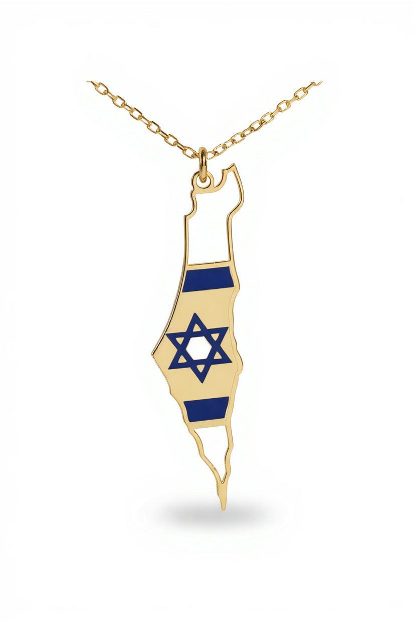 The "Flag of Israel" Enamel Map Necklace