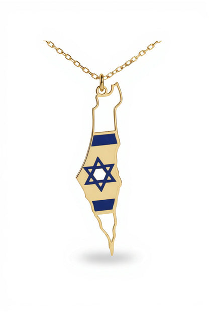 The "Flag of Israel" Enamel Map Necklace