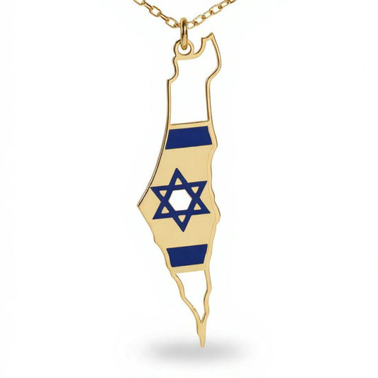 The "Flag of Israel" Enamel Map Necklace