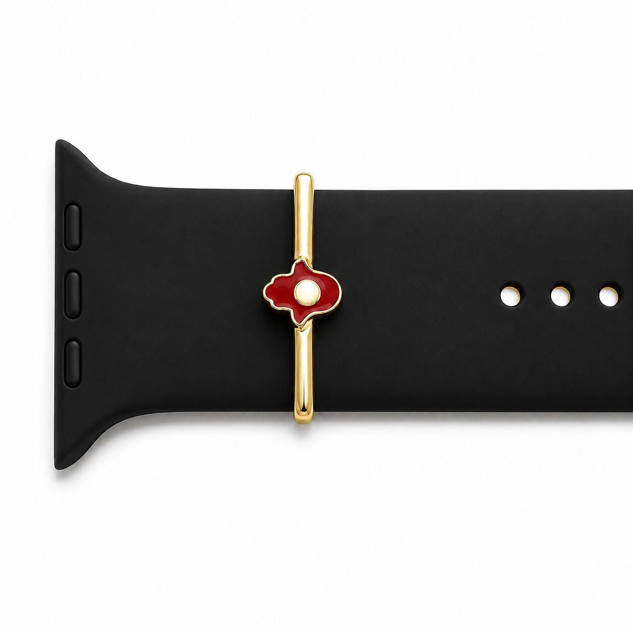 Worn every day felt every day, Red Enamel Hamsa Hand Charm in Solid 14k Yellow Gold for 20mm and 22mm Watch Bands