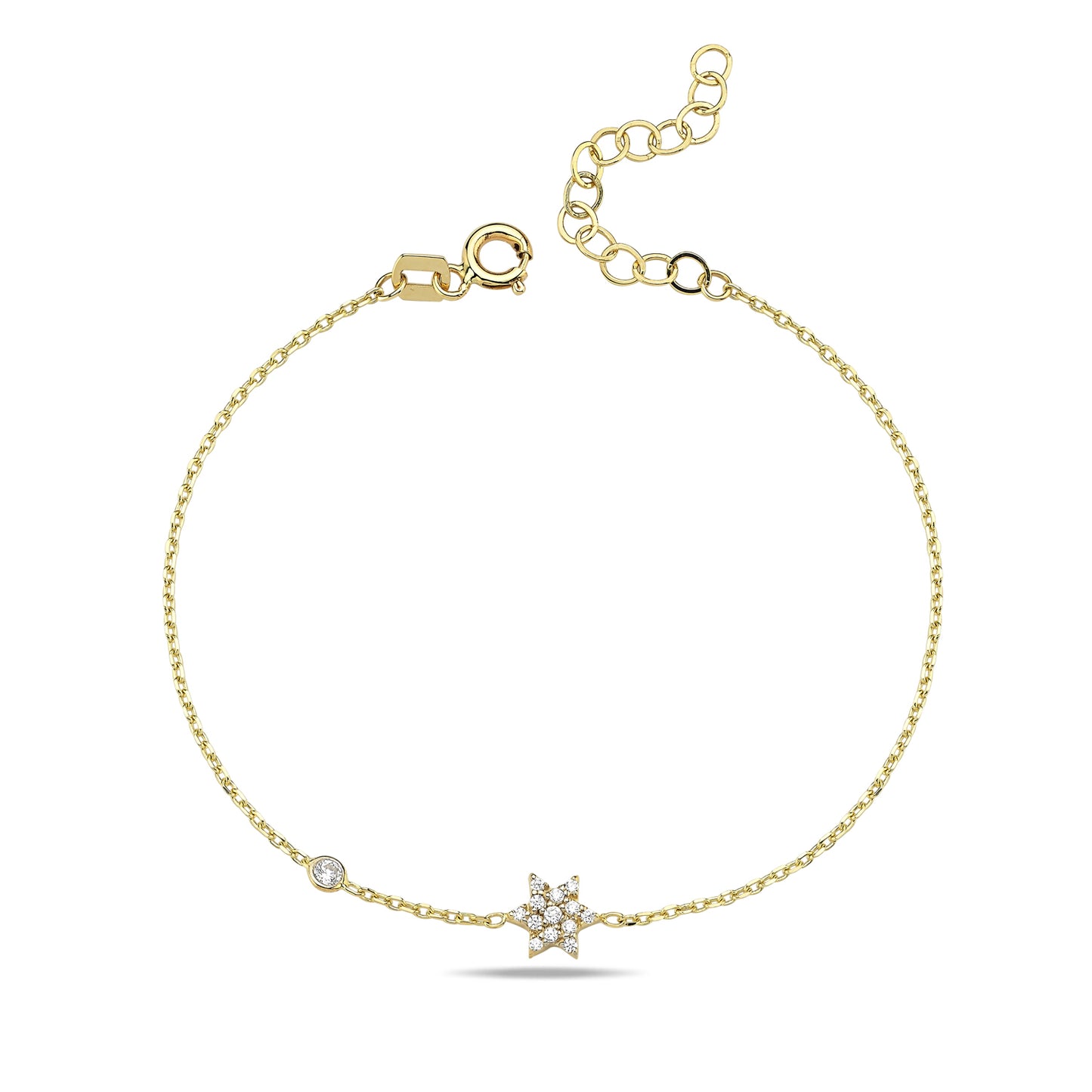 14k gold Star of David bracelet with pave diamond magen david charm by Alef Bet